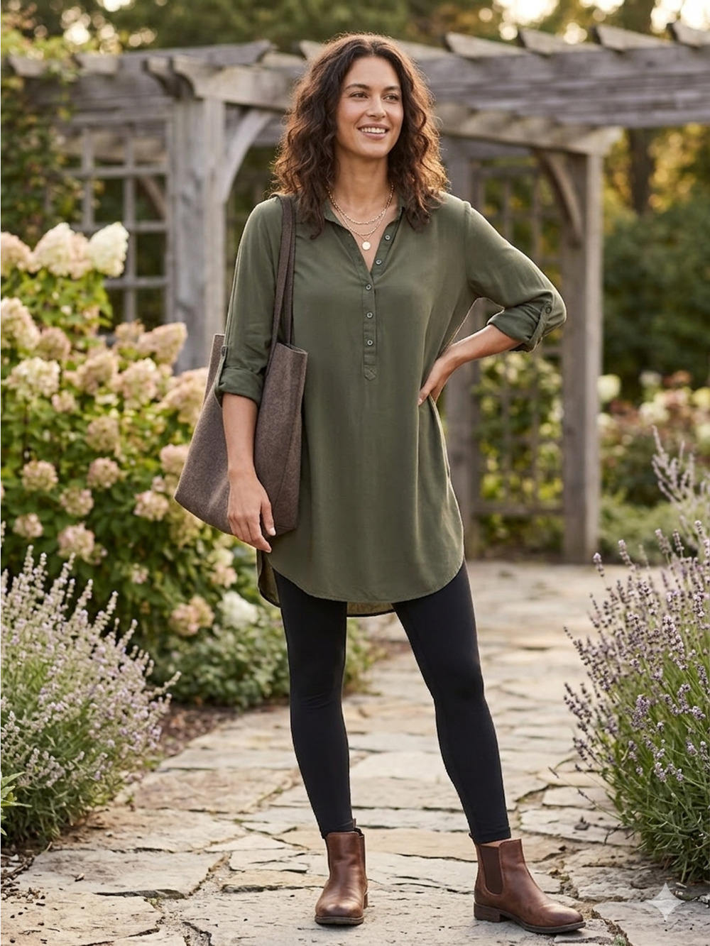 Old Navy Boho Y2K Olive Green Viscose Roll Tab Sleeve Tunic Top Dress Size XL
